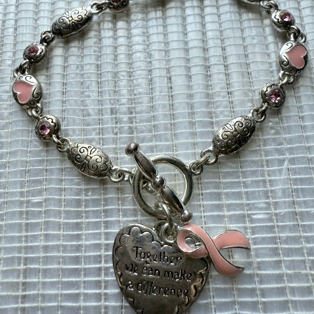 Breast Cancer Awareness Pink Ribbon Heart Bracelet 💕🎀